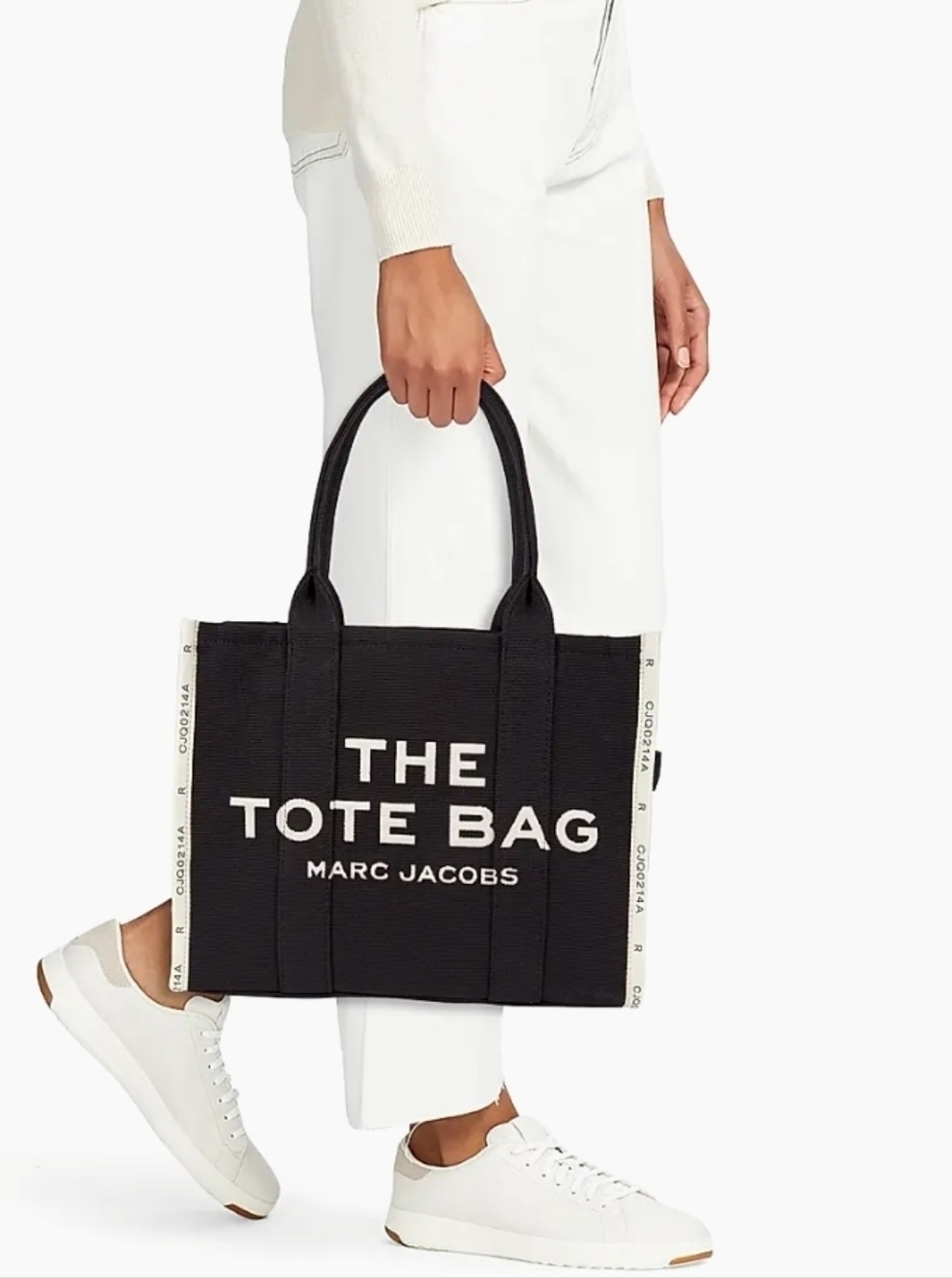Marc Jacobs Unisex The Jacquard Medium Tote Bag Black & Cream - Picture 4 of 17